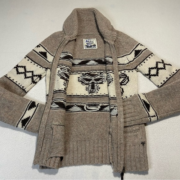 ARITZIA TNA Sea To Sky Lambswool Cardigan Sweater Zip Up Beige Size S - Picture 10 of 13